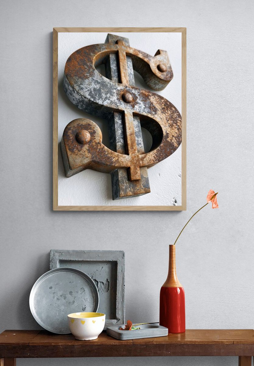 Rusty Dollar Sign Photography Poster. — room view 3