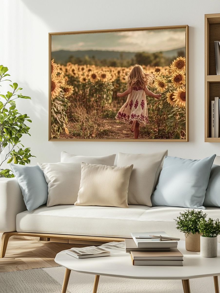 Sunflower Field Girl Photography Poster. — room view 2