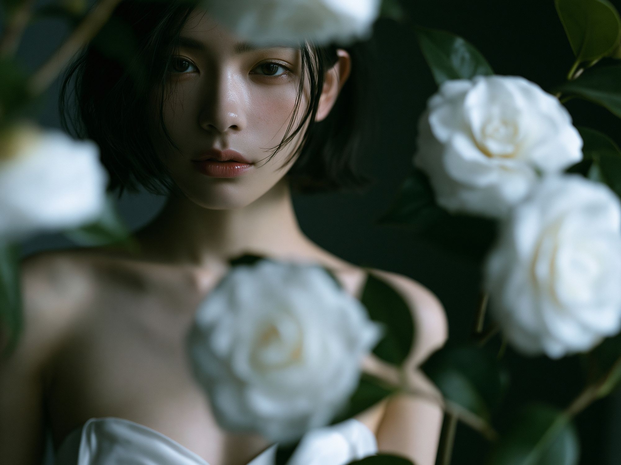White Camellia Portrait Print. poster detail