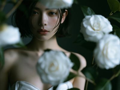 White Camellia Portrait Print.