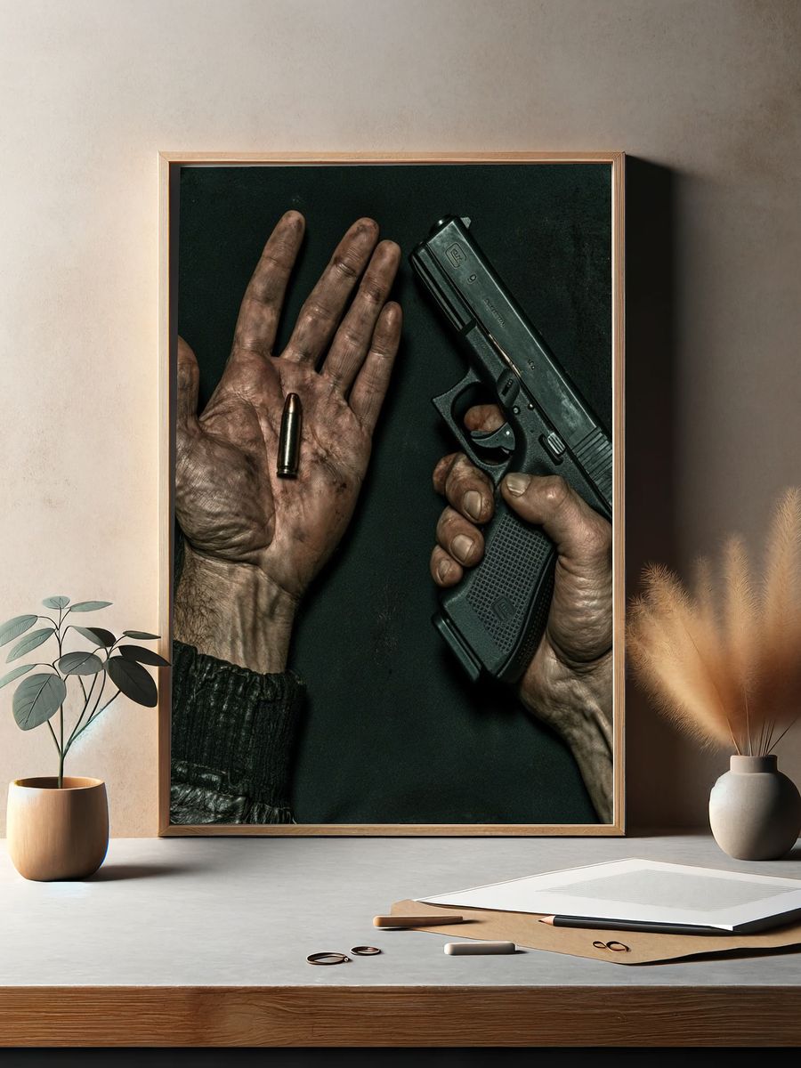 Bullet and Hand Photography Poster. — room view 2