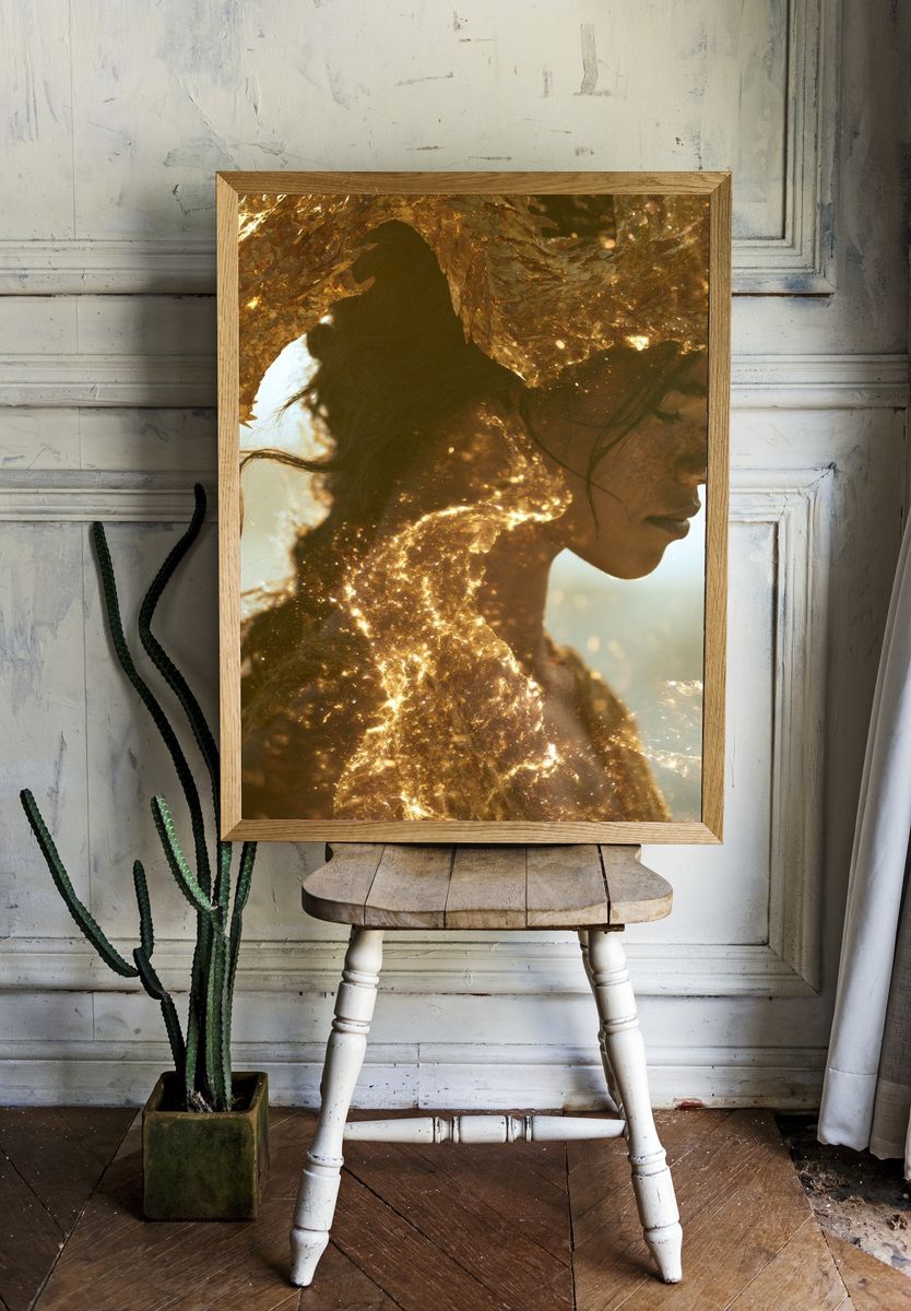 Golden Woman Portrait Print. room preview
