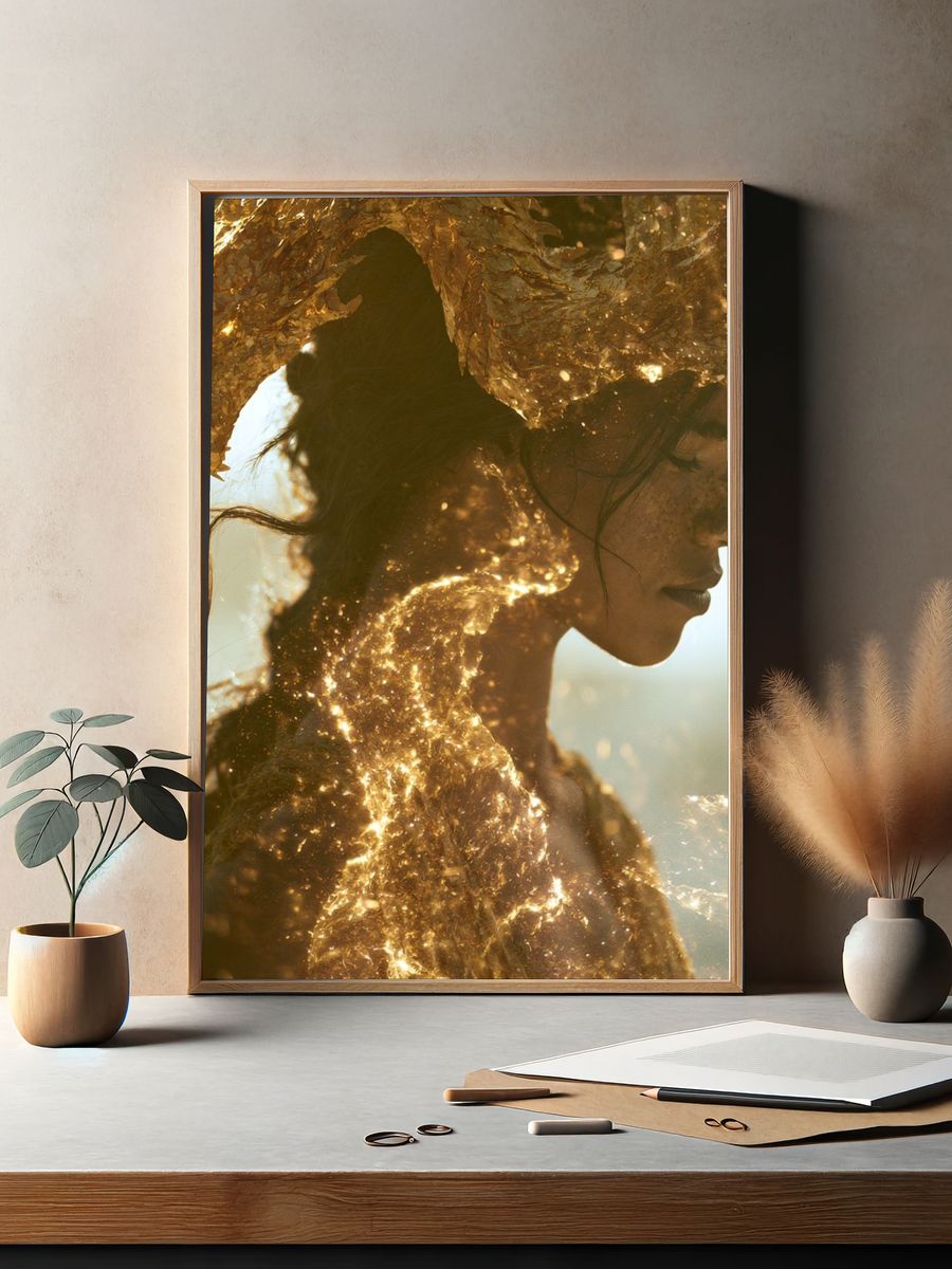 Golden Woman Portrait Print. — room view 2