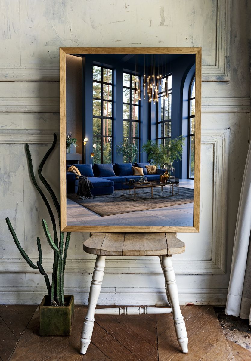 Modern Blue Living Room Photography Poster. room preview