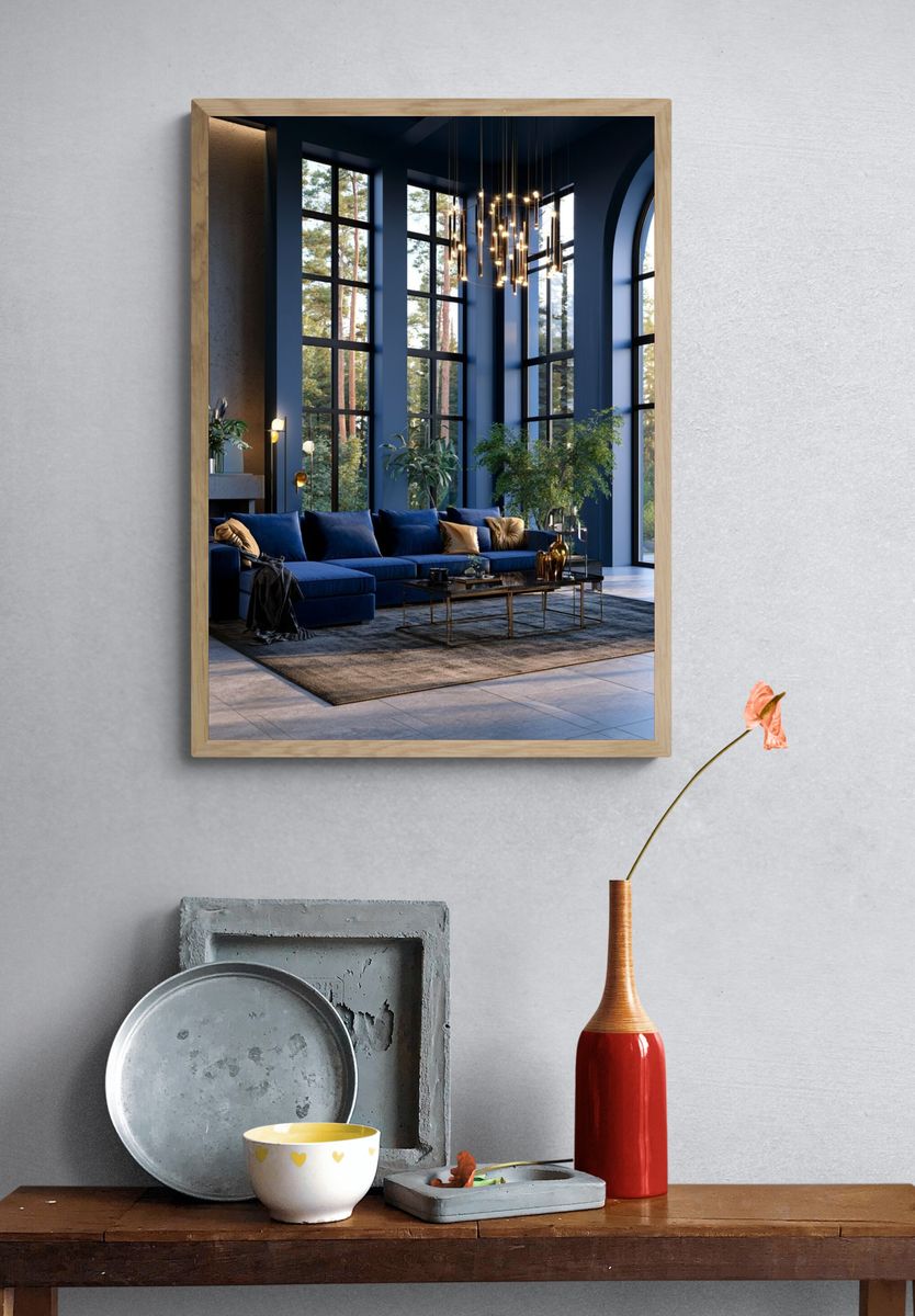 Modern Blue Living Room Photography Poster. — room view 3
