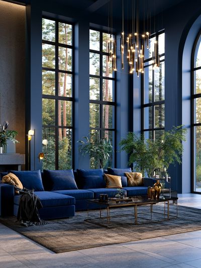 Modern Blue Living Room Photography Poster.