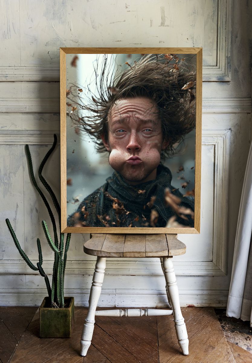 Surreal Windblown Portrait Print. room preview