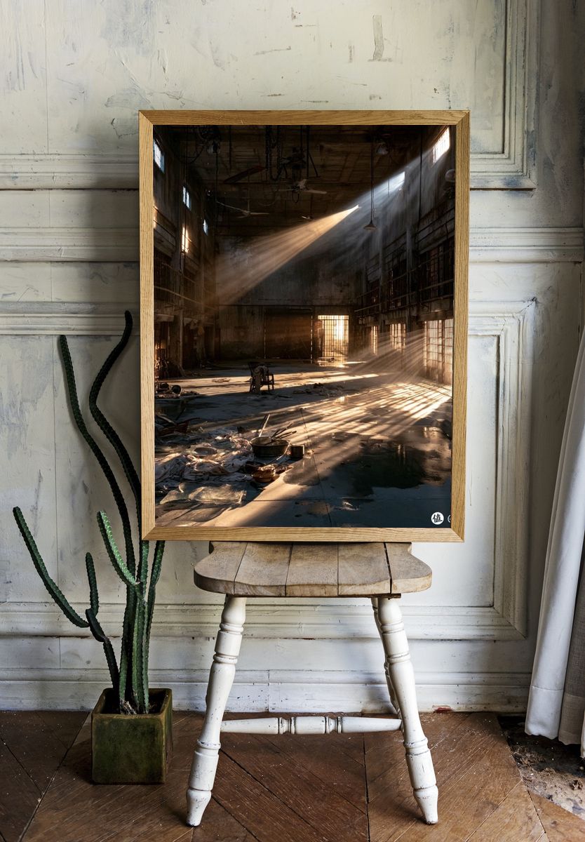 Abandoned Industrial Hallway Photography Poster. room preview