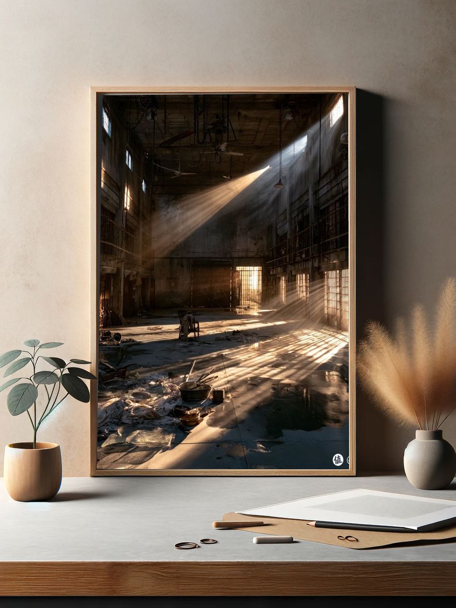 Abandoned Industrial Hallway Photography Poster. — room view 2