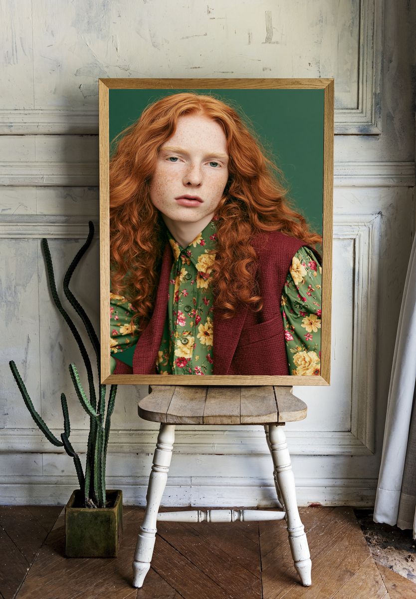 Freckled Redhead Portrait Print. room preview