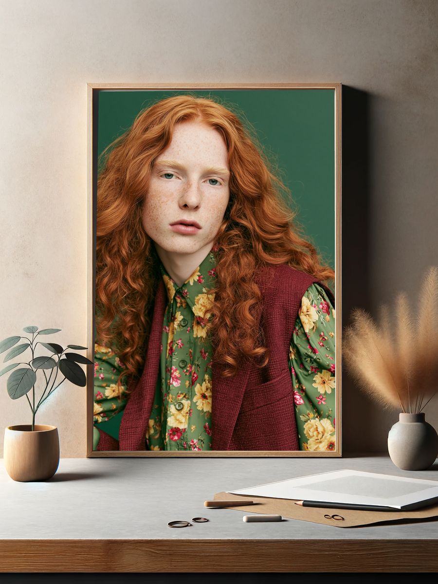 Freckled Redhead Portrait Print. — room view 2