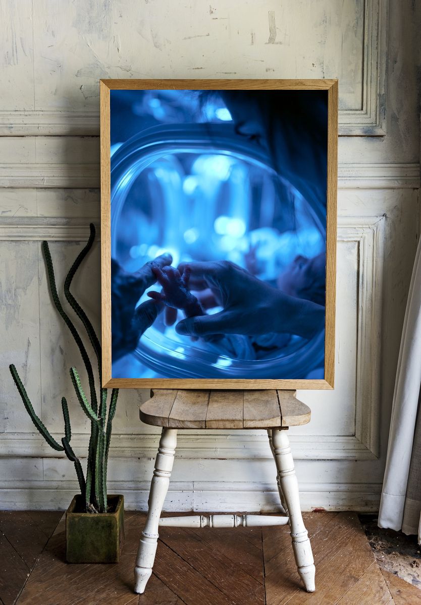 Newborn Hand in Incubator Photography Poster. room preview
