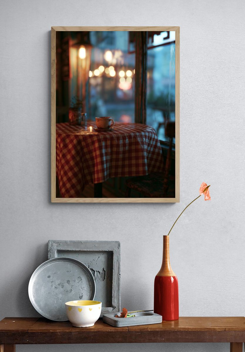 Cozy Café Table Photography Poster. — room view 3
