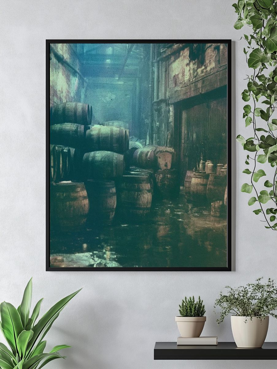 Moody Barrel Alley Photography Poster. — room view 4