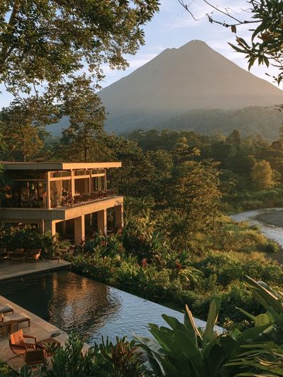 Tropical Mountain Resort Landscape Print. poster print