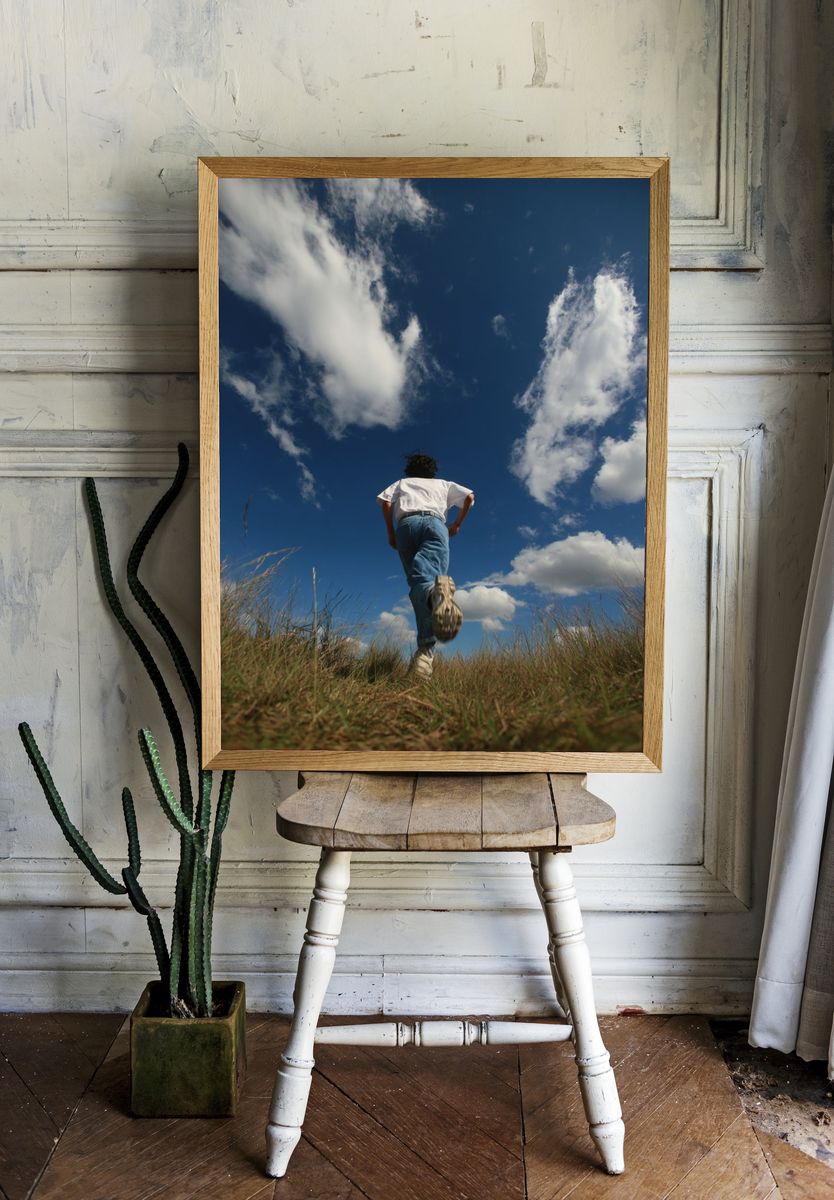 Runner Under Blue Sky Photography Poster. room preview