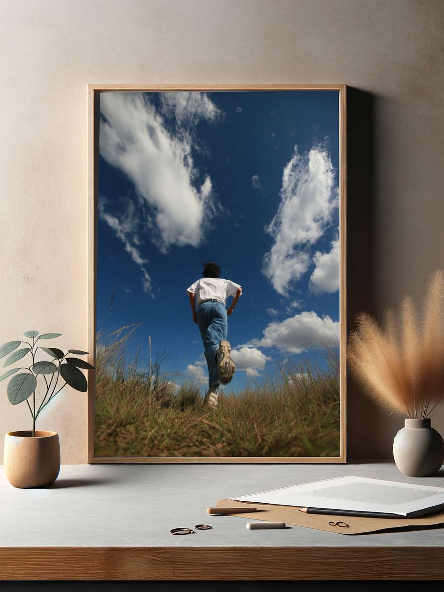 Runner Under Blue Sky Photography Poster. — room view 2