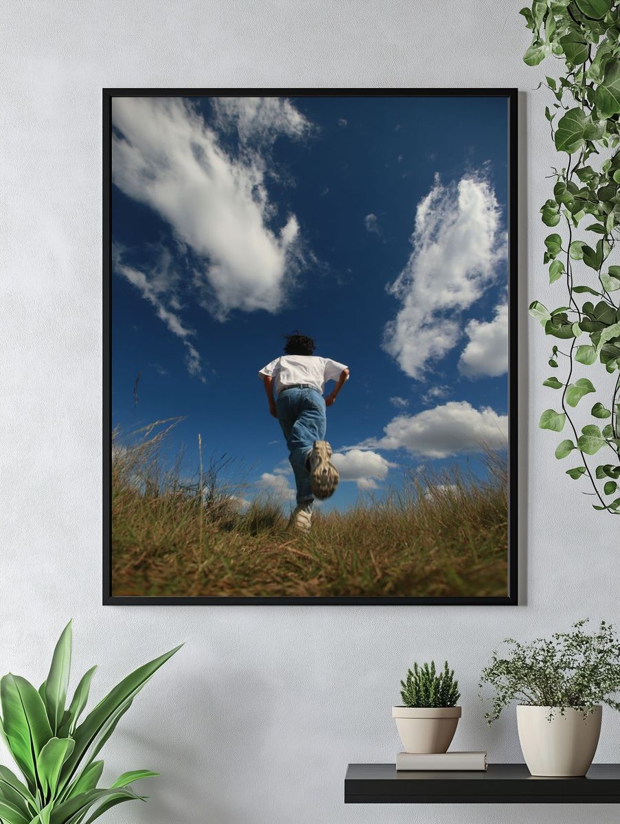 Runner Under Blue Sky Photography Poster. — room view 4