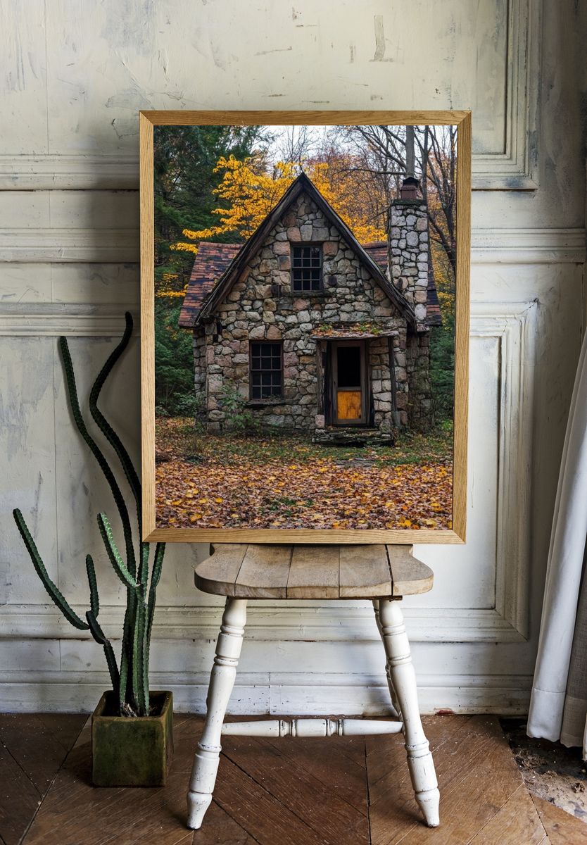 Autumn Stone Cottage Photography Poster. — room view 1