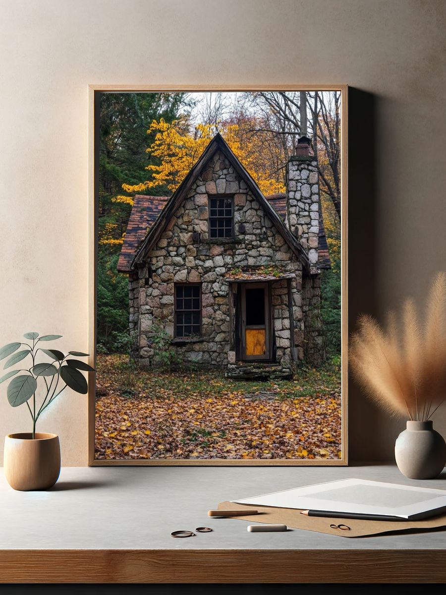 Autumn Stone Cottage Photography Poster. — room view 2
