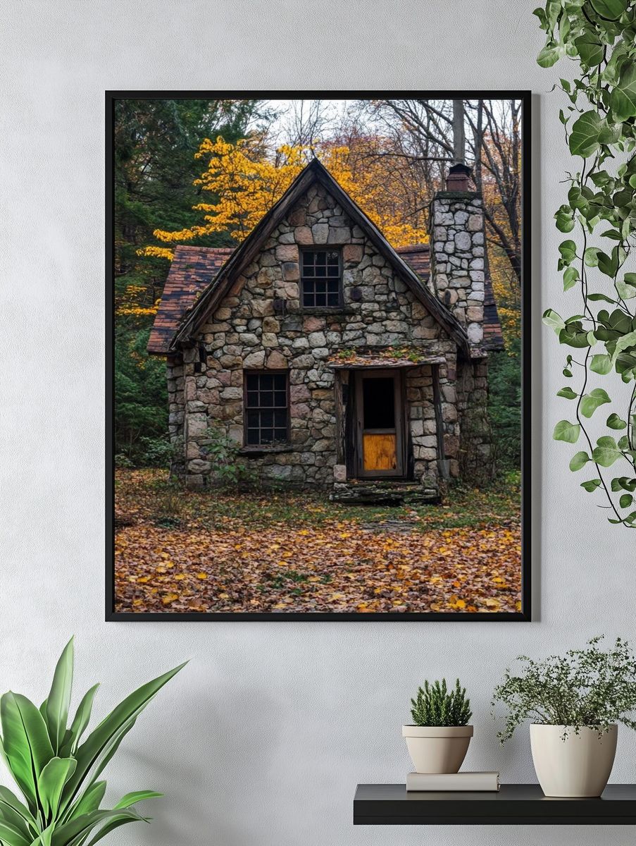 Autumn Stone Cottage Photography Poster. — room view 4
