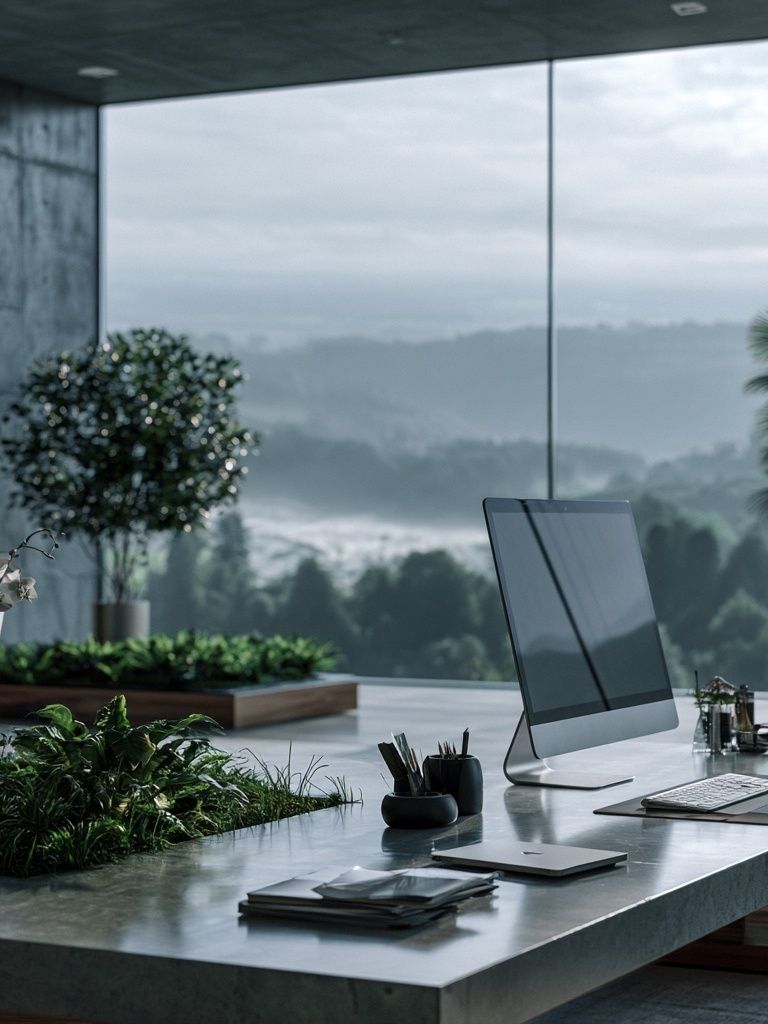 Modern Office with Mountain View Print. poster — photography art