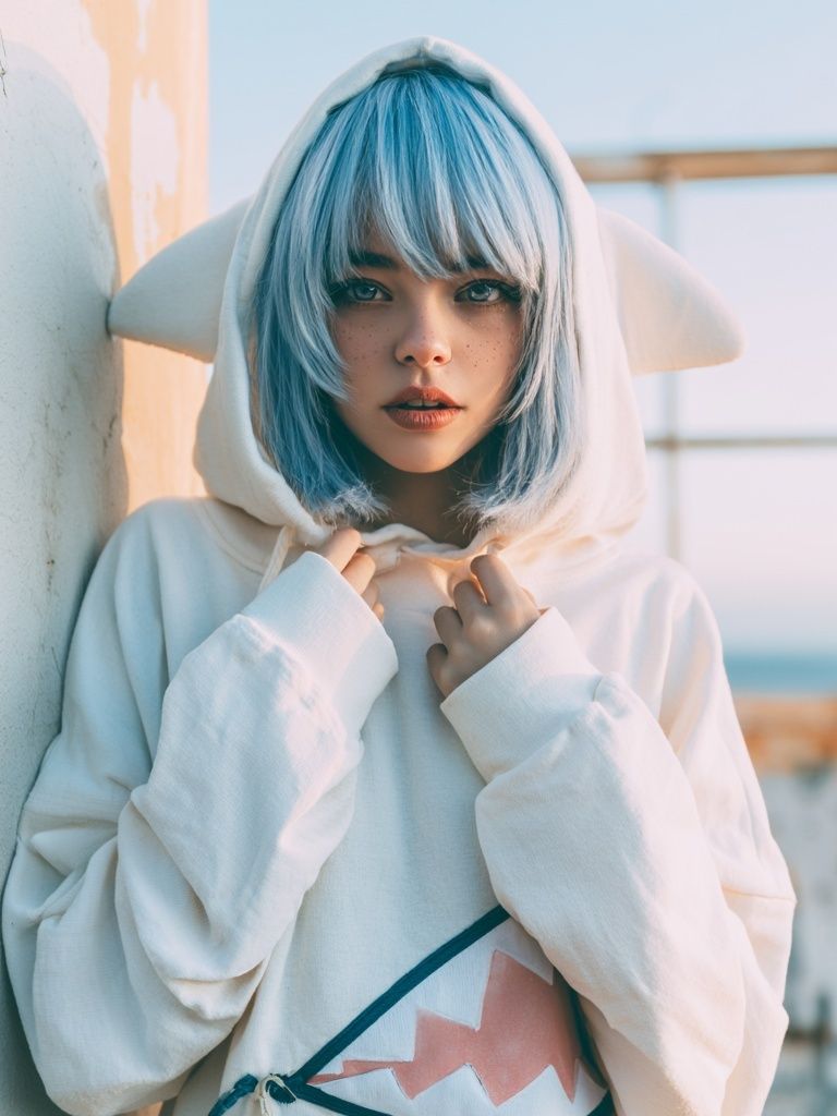 Blue-Haired Cosplay Portrait Print. poster detail