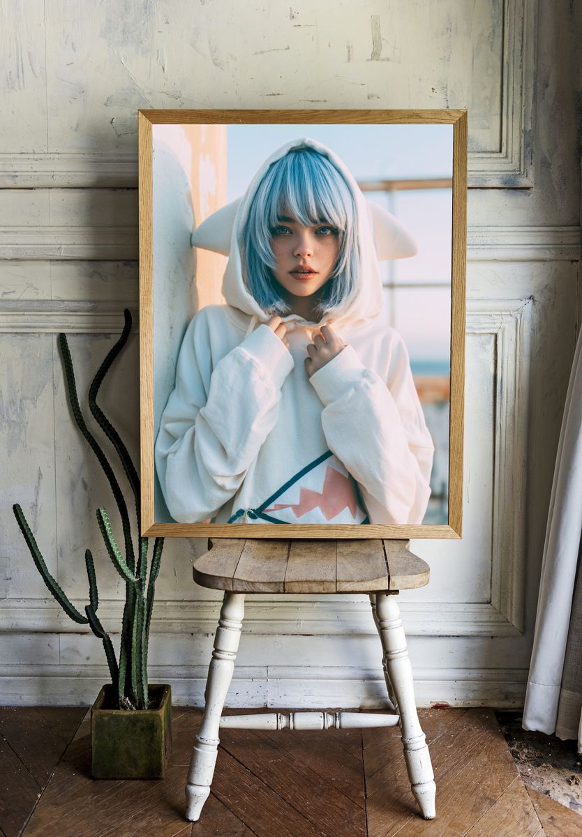 Blue-Haired Cosplay Portrait Print. room preview