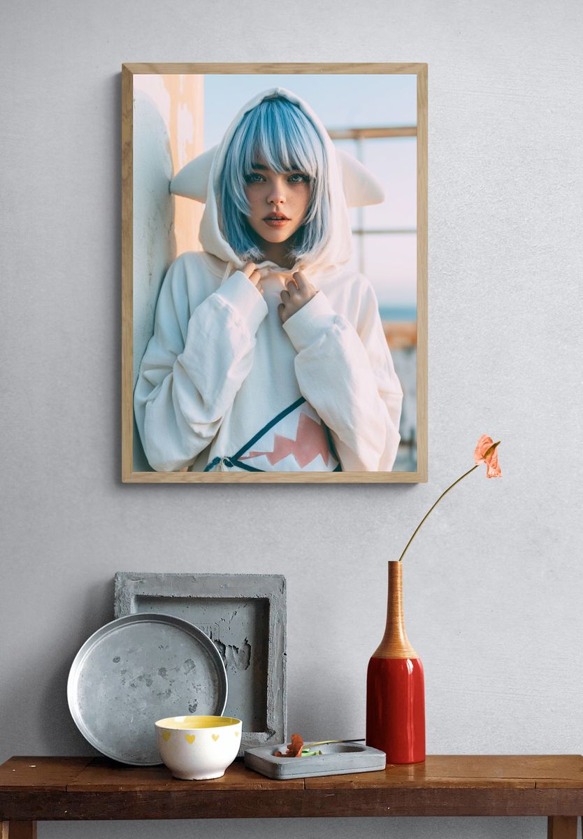 Blue-Haired Cosplay Portrait Print. — room view 3