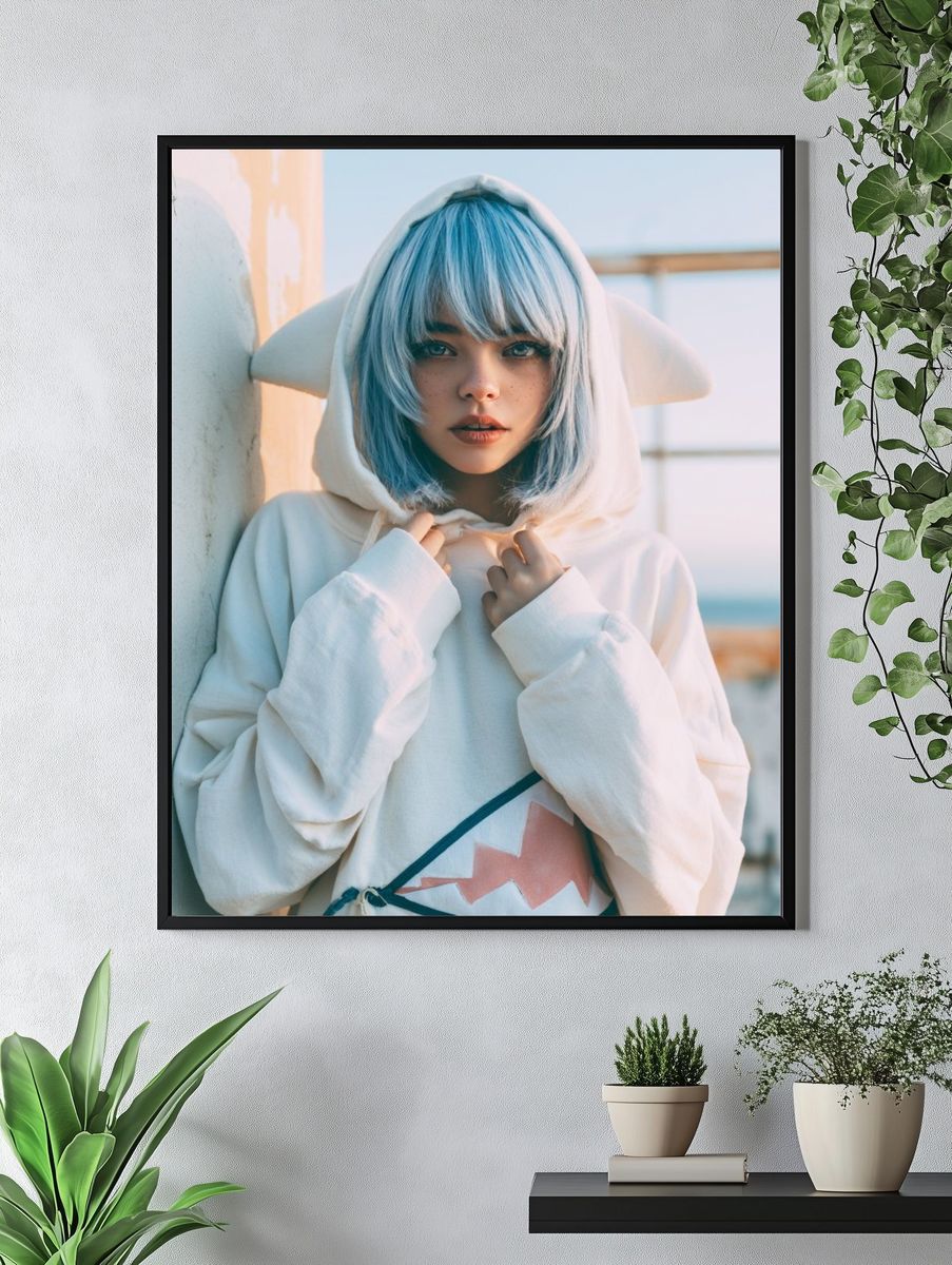 Blue-Haired Cosplay Portrait Print. — room view 4