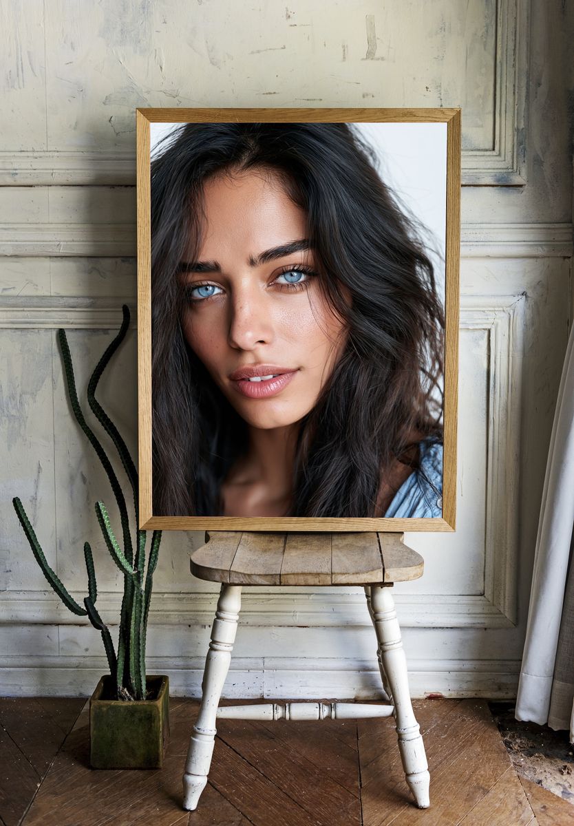 Blue-Eyed Woman Portrait Poster. room preview