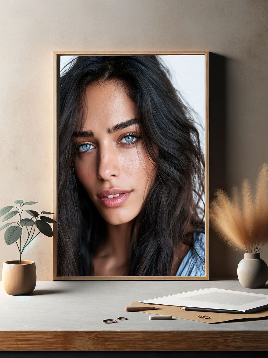 Blue-Eyed Woman Portrait Poster. — room view 2