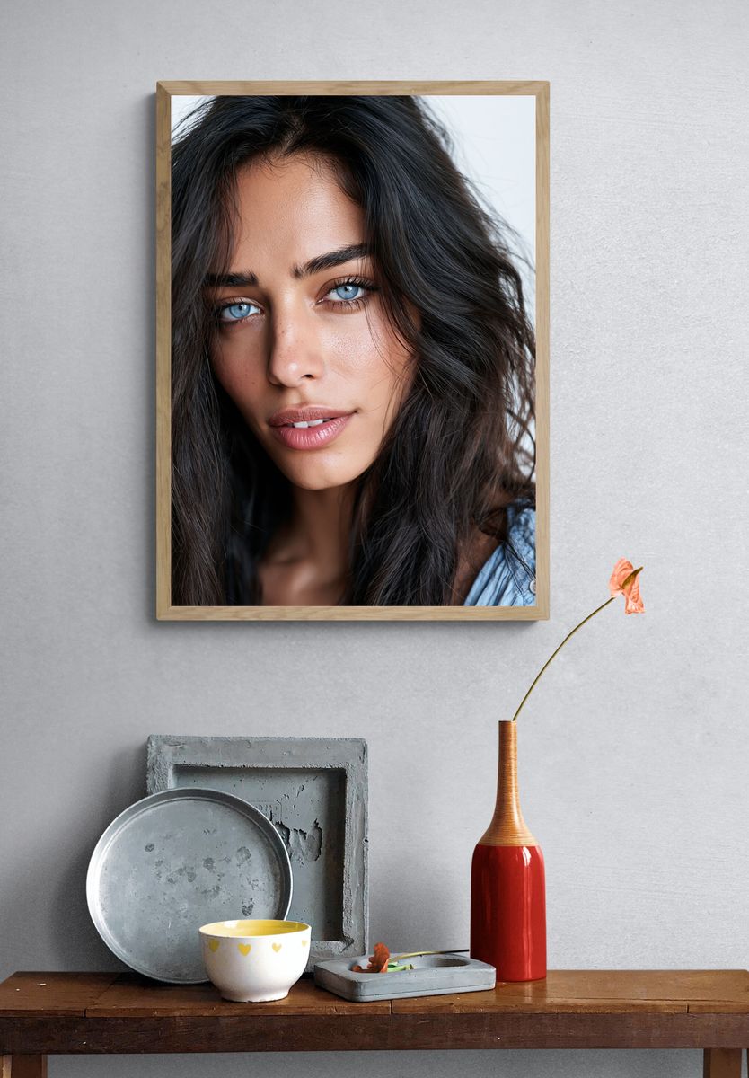 Blue-Eyed Woman Portrait Poster. — room view 3