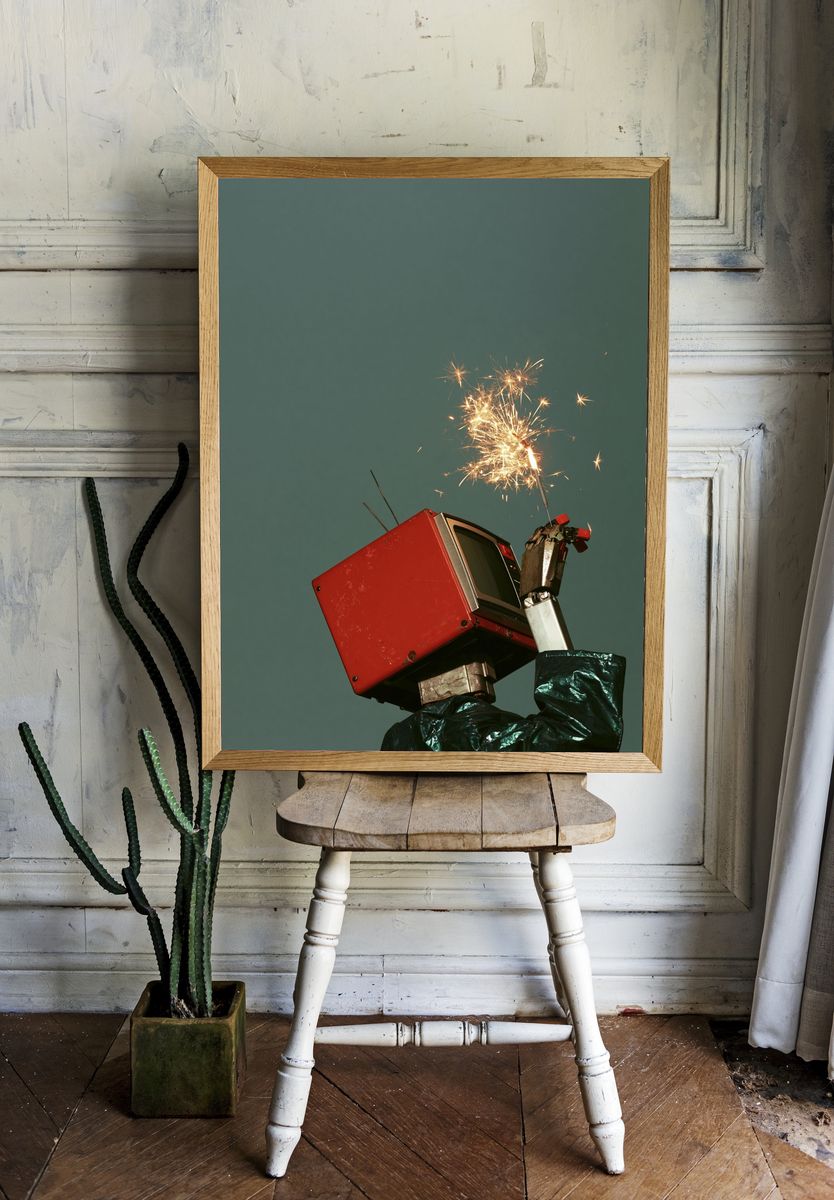 Robot Sparkler Photography Poster. — room view 1