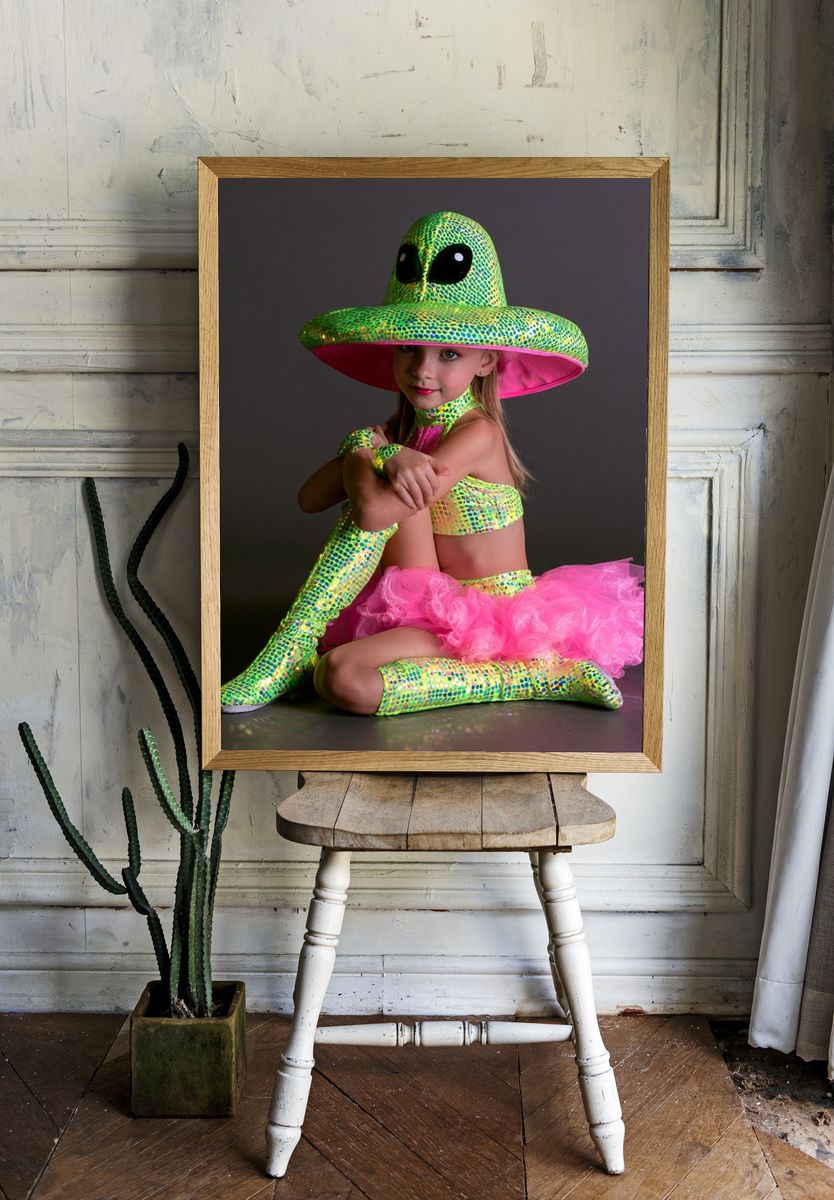 Neon Alien Costume Portrait Print. room preview