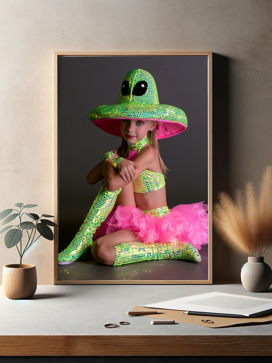 Neon Alien Costume Portrait Print. — room view 2
