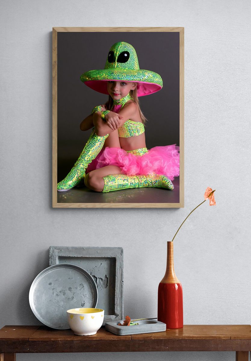 Neon Alien Costume Portrait Print. — room view 3
