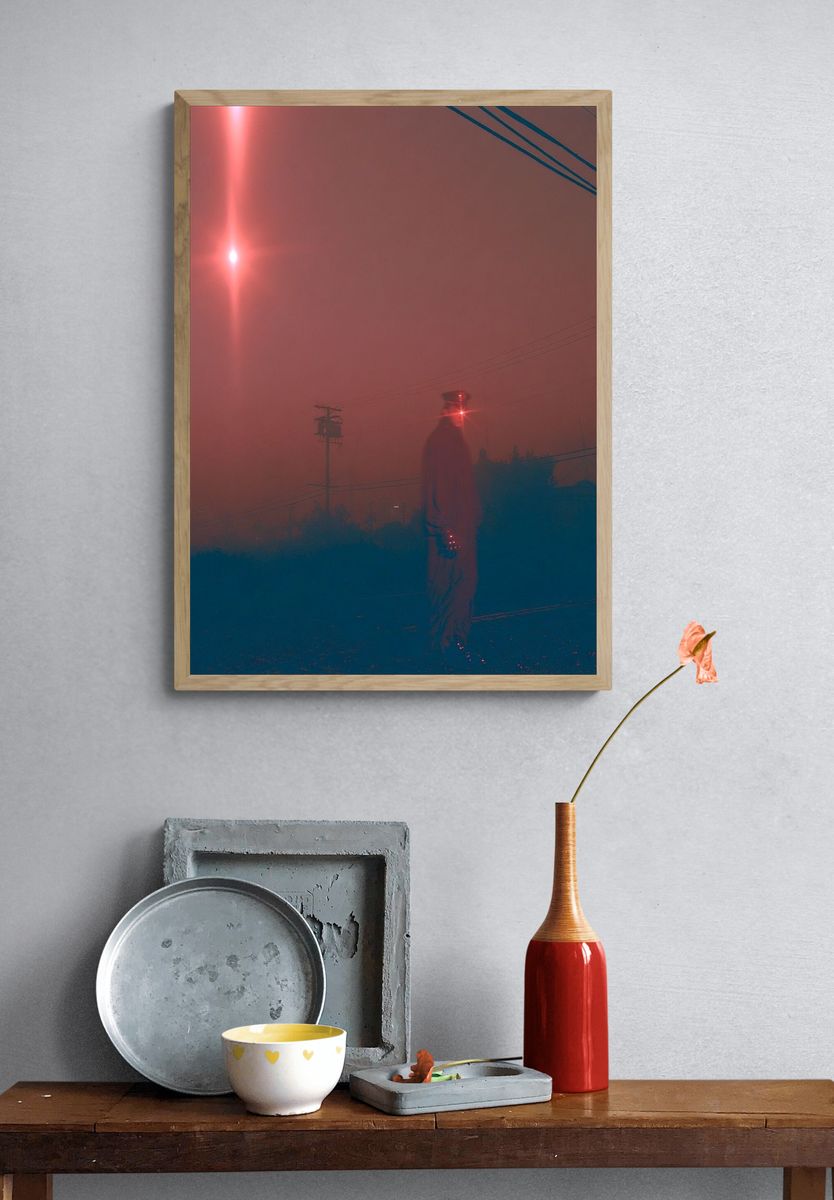 Neon Fog Figure Photography Poster. — room view 3