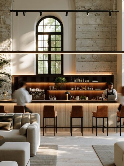 Elegant Hotel Bar Interior Photography Print.