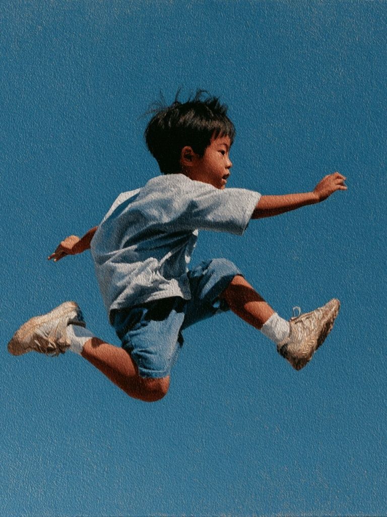 Boy Jumping Blue Sky Poster. poster — photography art
