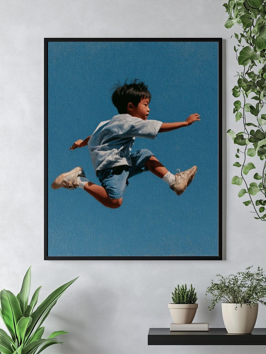 Boy Jumping Blue Sky Poster. — room view 4