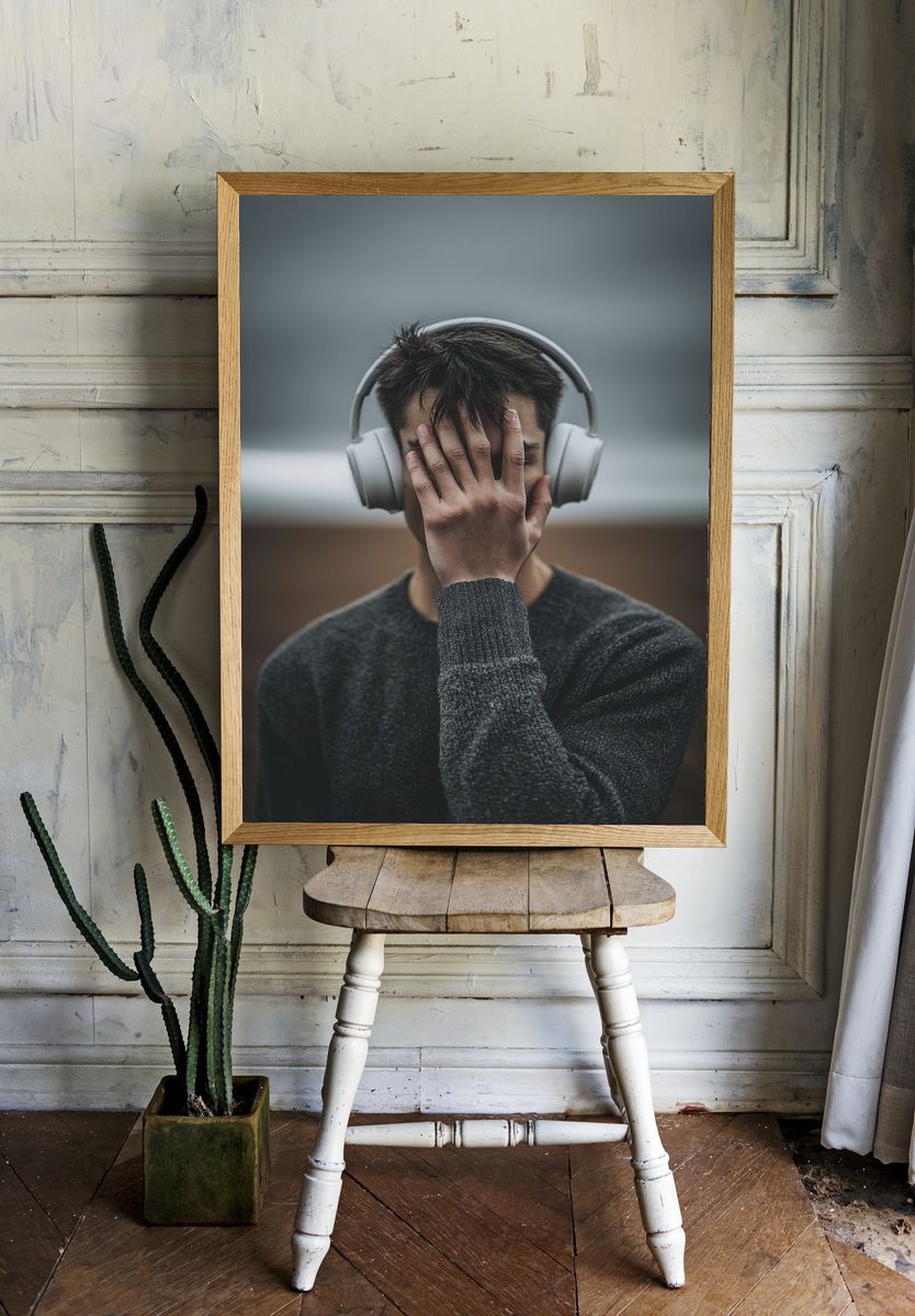 Headphone Portrait Photography Poster. room preview