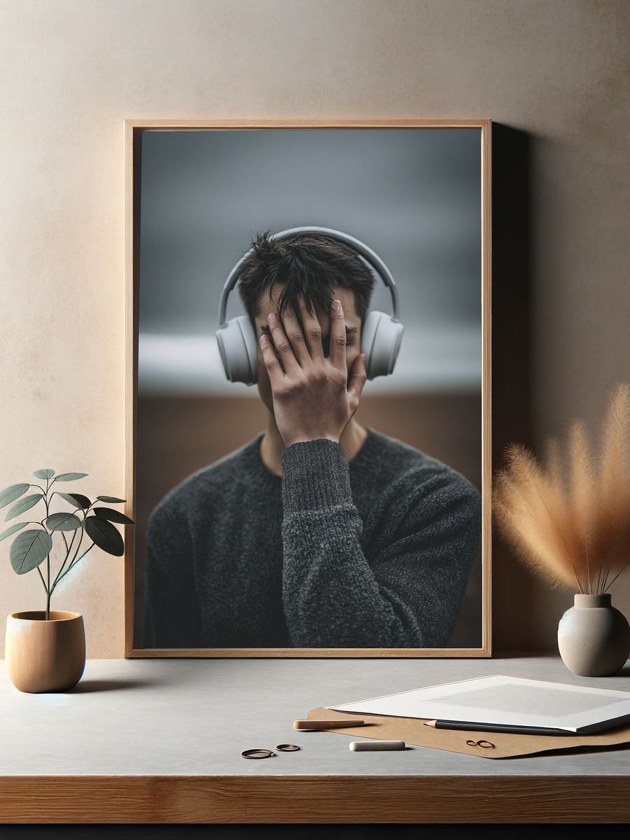 Headphone Portrait Photography Poster. — room view 2