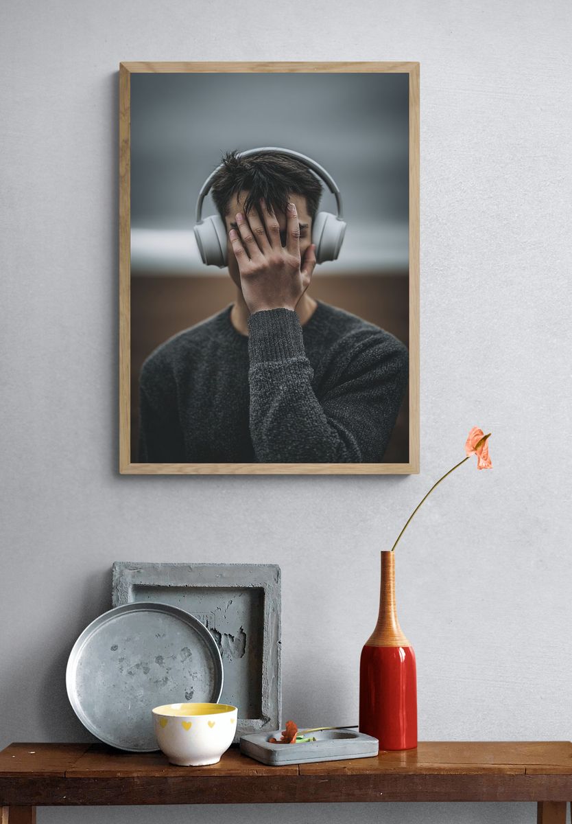 Headphone Portrait Photography Poster. — room view 3
