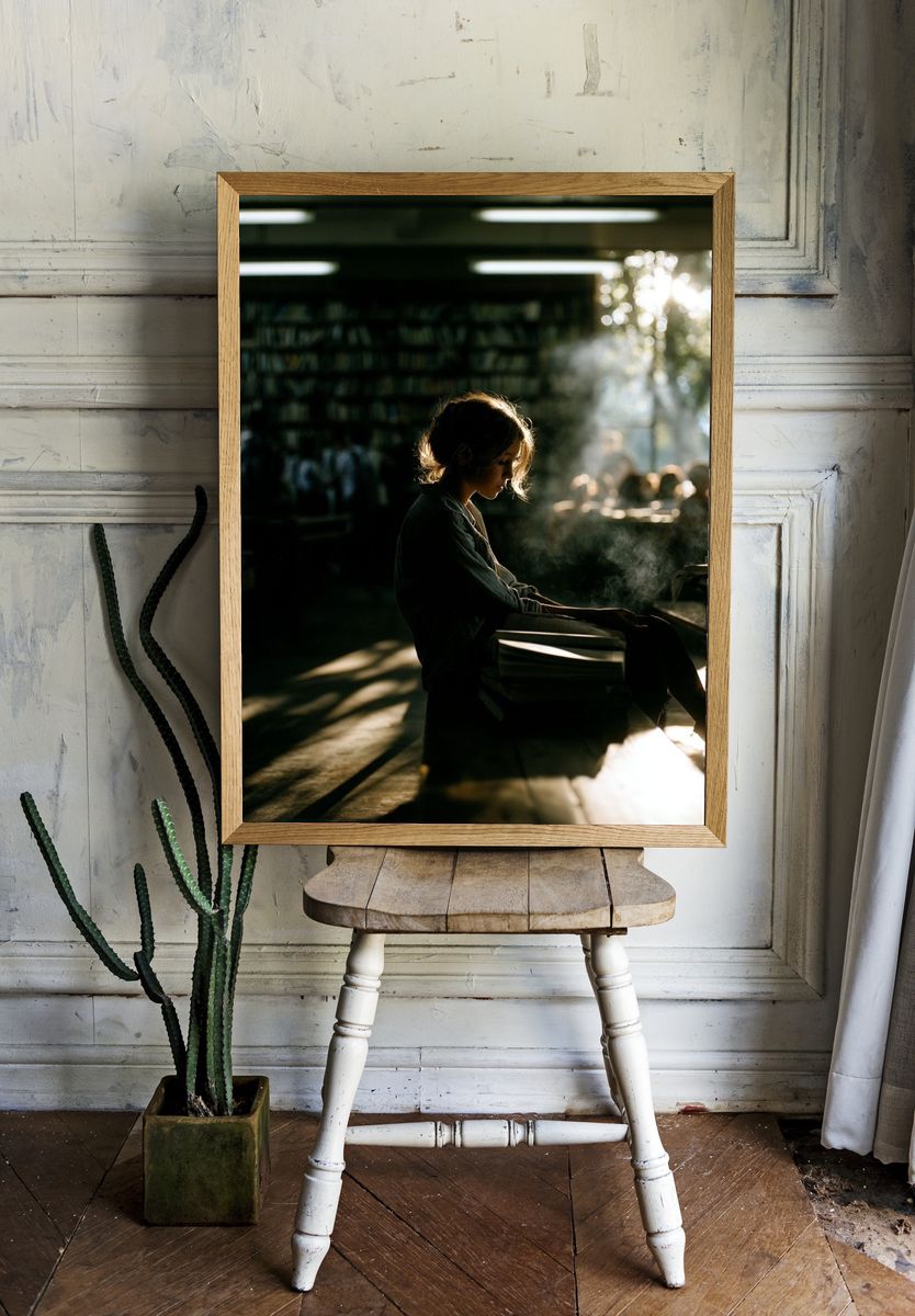 Girl Reading in Library Photography Poster. — room view 1