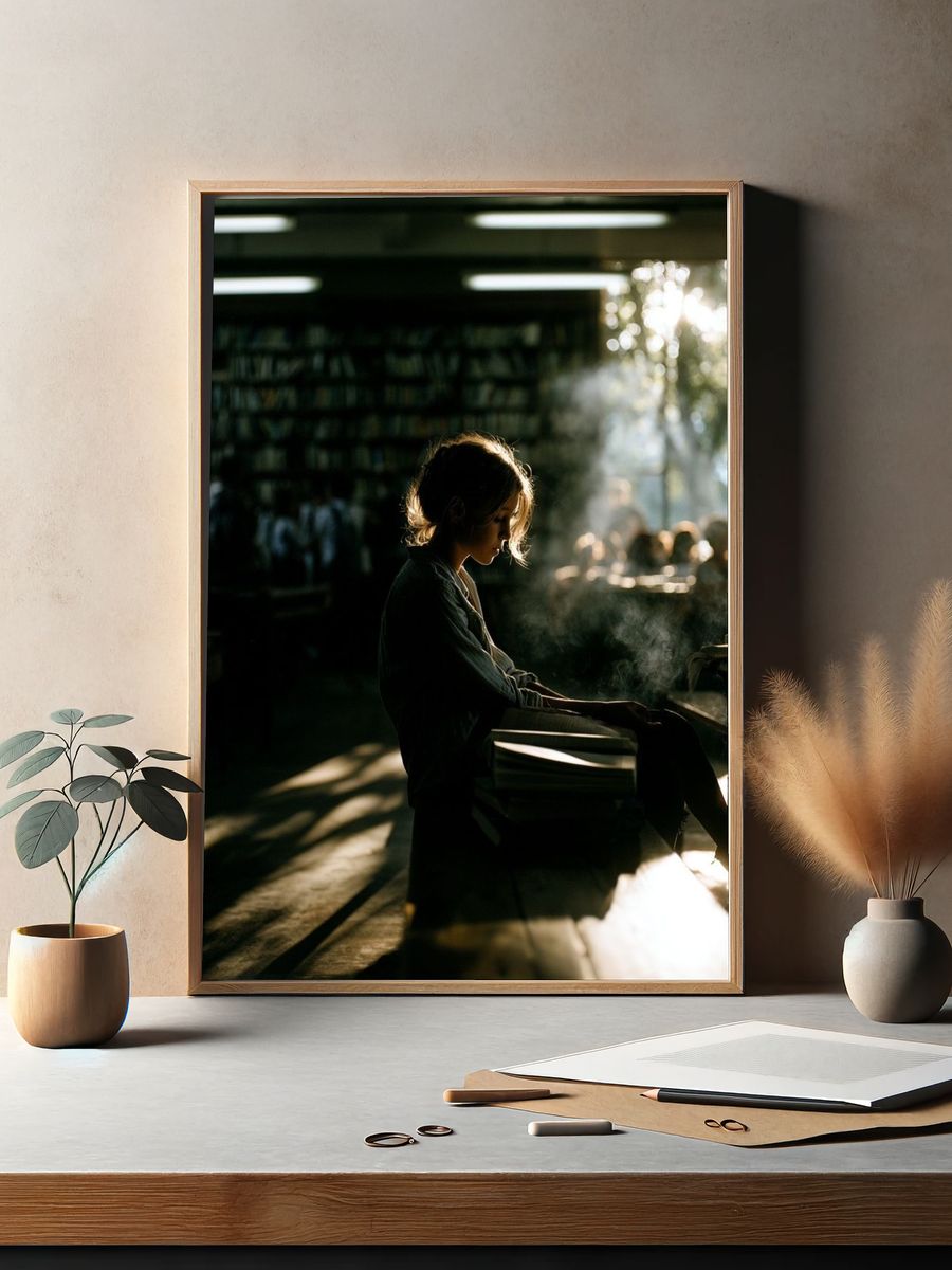 Girl Reading in Library Photography Poster. — room view 2