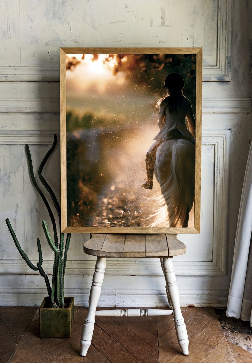 Golden Horseback Ride Photography Poster. room preview