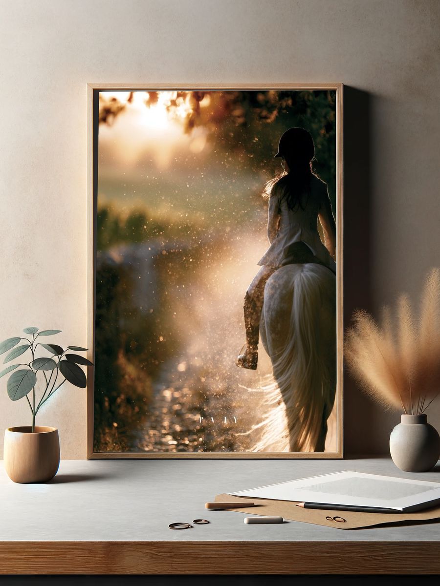 Golden Horseback Ride Photography Poster. — room view 2