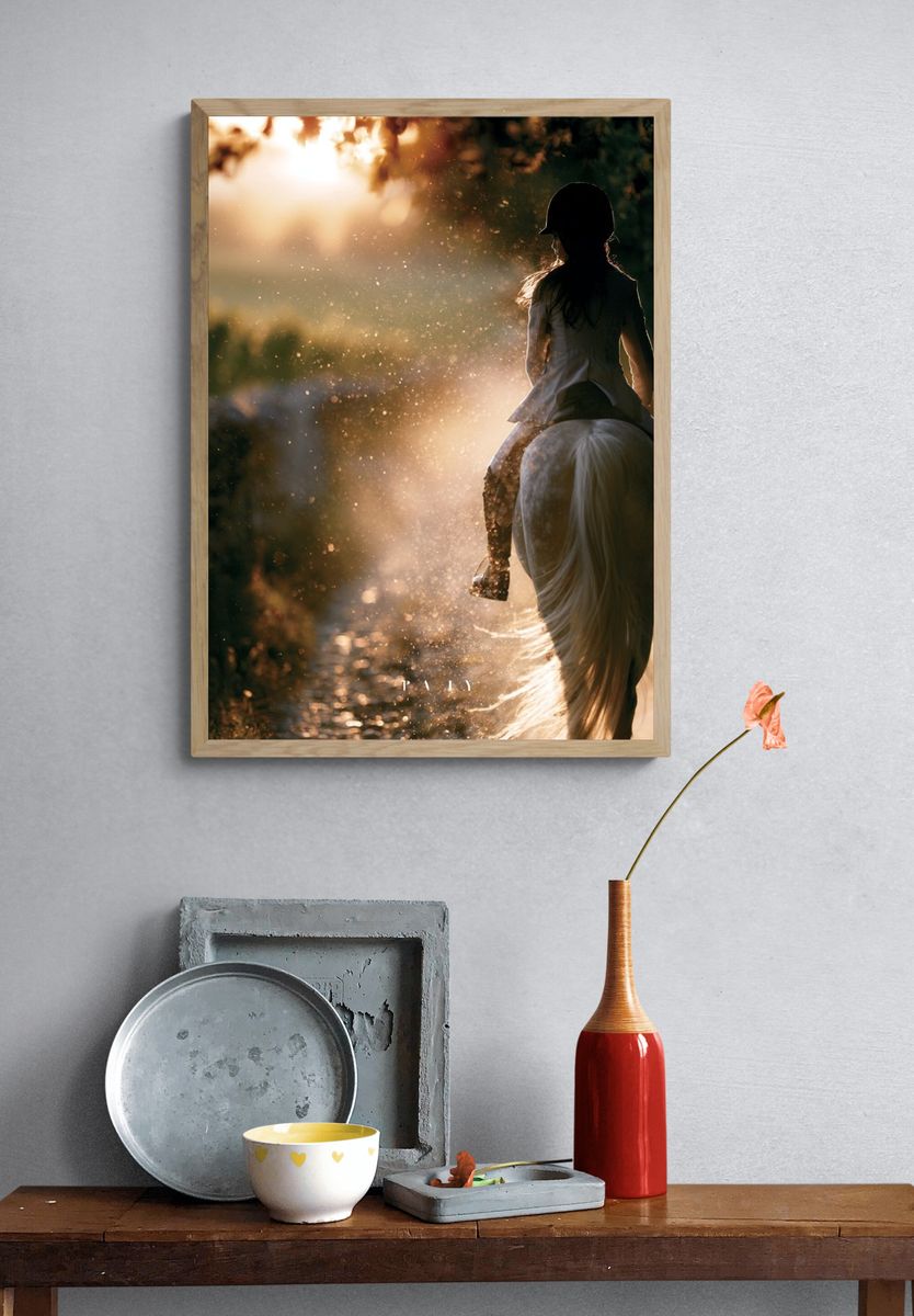 Golden Horseback Ride Photography Poster. — room view 3