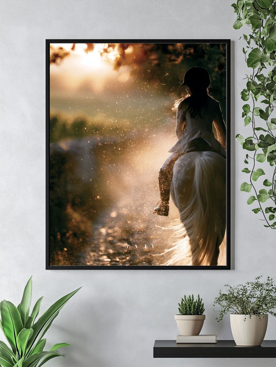 Golden Horseback Ride Photography Poster. — room view 4
